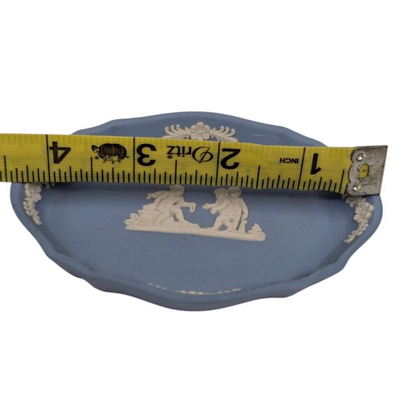 Vtg Wedgewood Jasperware Trinket Dish 77 Blue Oval Neoclassical Relief 4.5" - Picture 8 of 11